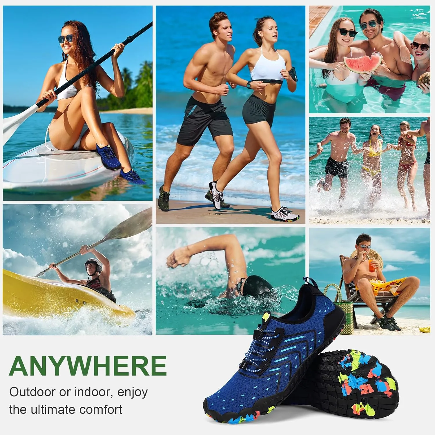 Hike Barefoot Water Swim Shoes for Women Men Footwear, Beach Sports Quick Dry Aqua Wide Toe Box Non-Slip Athletic Shoes for Pool River Hiking Diving Surfing Kayaking Boating Fishing Water Sports Gym