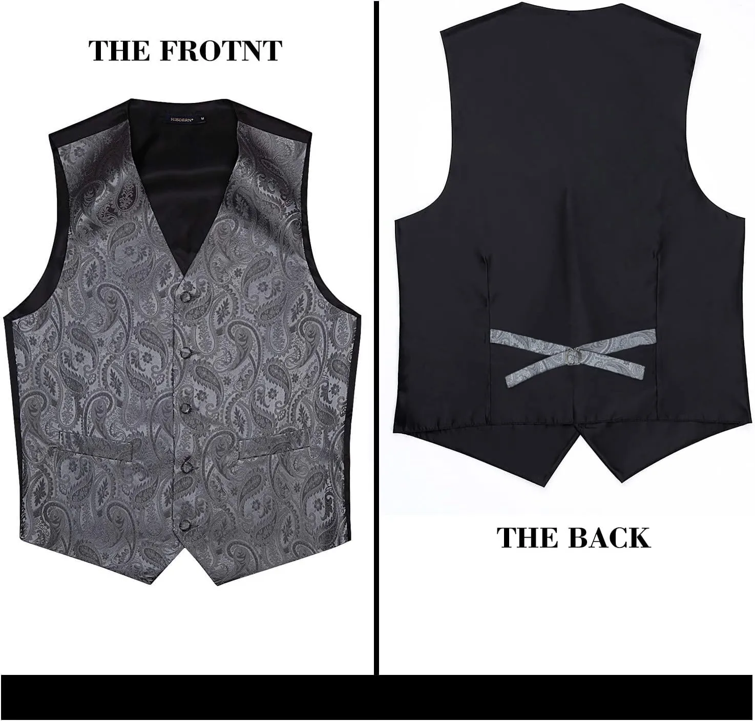 HISDERN Men's Vest Tie Set Paisley Floral Jacquard Necktie Pocket Square 3PCS Waistcoat for Suit or Tuxedo Wedding Party