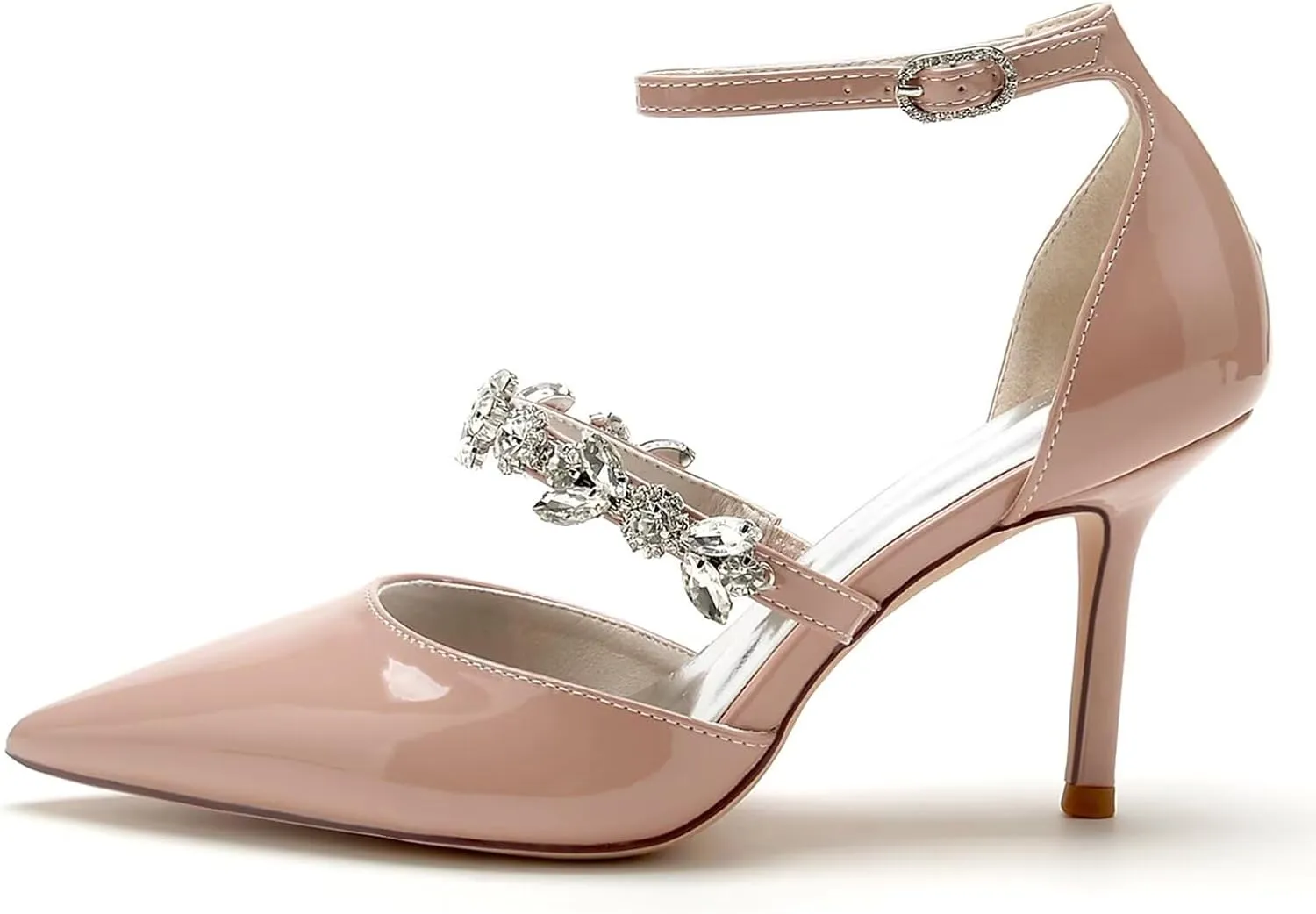 HNVAVQ Women Pointed Toe High Heels Stiletto Court Shoes Ankle Strap Leather Wedding Party Bridal Shoes Pumps
