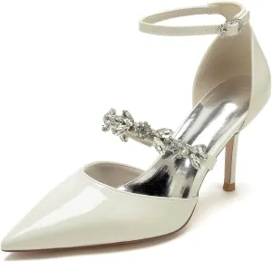 HNVAVQ Women Pointed Toe High Heels Stiletto Court Shoes Ankle Strap Leather Wedding Party Bridal Shoes Pumps