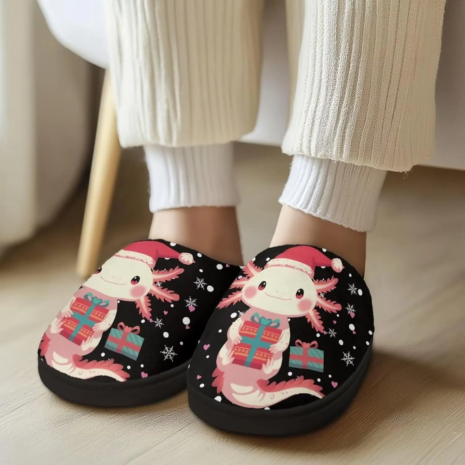 Holiday Christmas Slippers Indoor Bedroom Fluffy Warm Slippers Winter House Slippers for Women Men Soft House Shoes