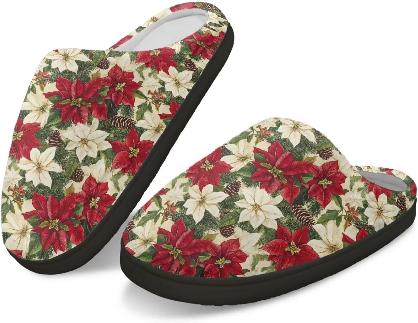Holiday Christmas Slippers Indoor Bedroom Fluffy Warm Slippers Winter House Slippers for Women Men Soft House Shoes