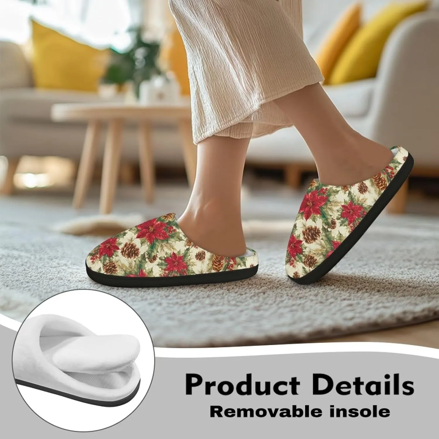 Holiday Christmas Slippers Indoor Bedroom Fluffy Warm Slippers Winter House Slippers for Women Men Soft House Shoes