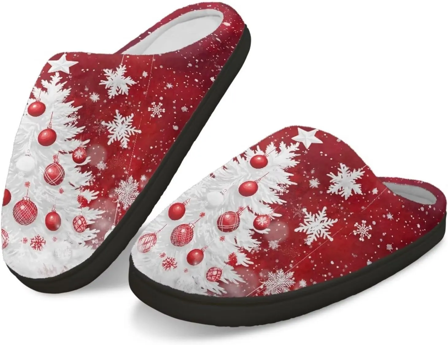 Holiday Christmas Slippers Indoor Bedroom Fluffy Warm Slippers Winter House Slippers for Women Men Soft House Shoes