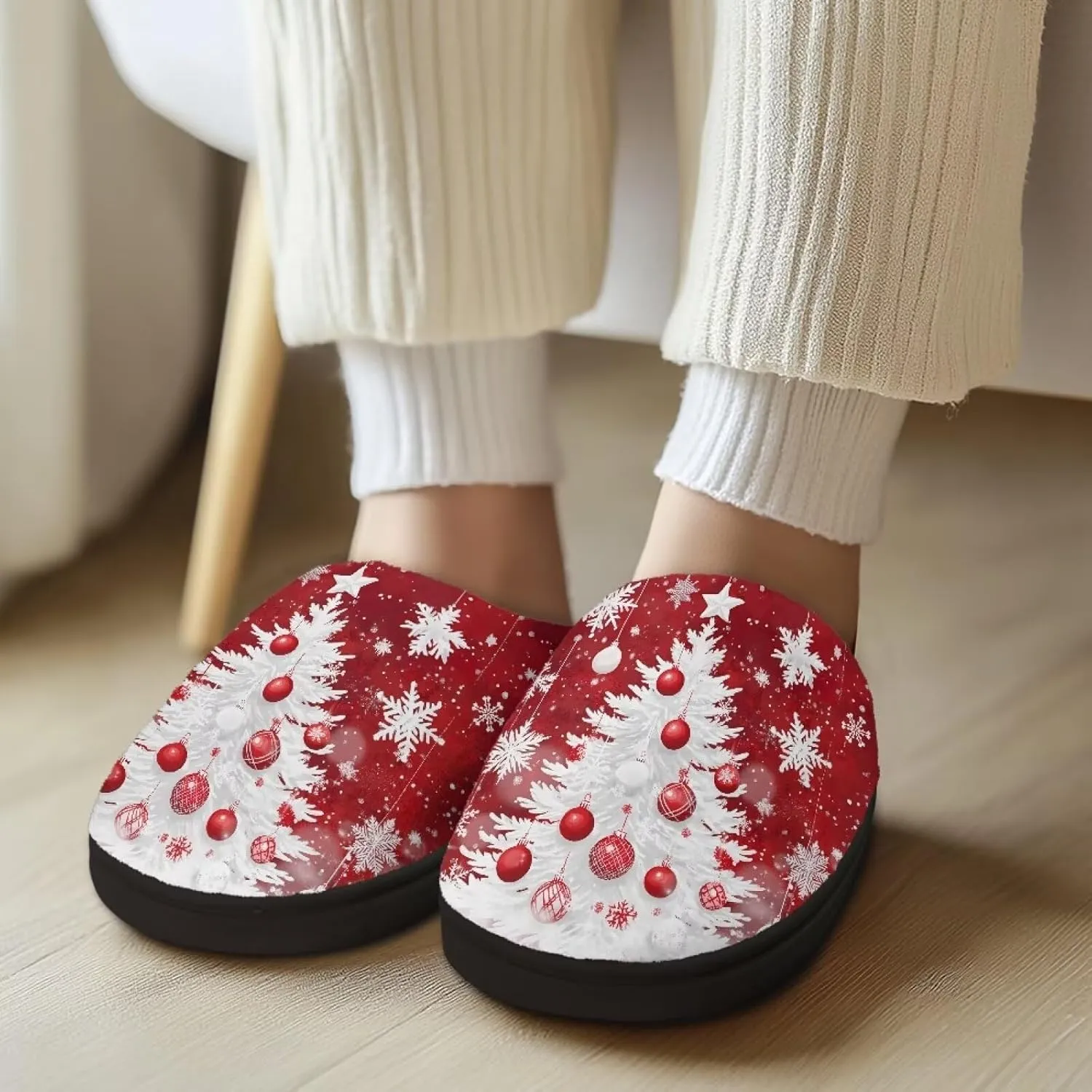 Holiday Christmas Slippers Indoor Bedroom Fluffy Warm Slippers Winter House Slippers for Women Men Soft House Shoes