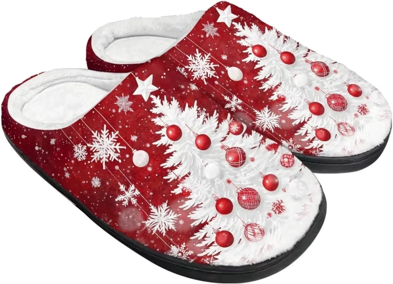 Holiday Christmas Slippers Indoor Bedroom Fluffy Warm Slippers Winter House Slippers for Women Men Soft House Shoes