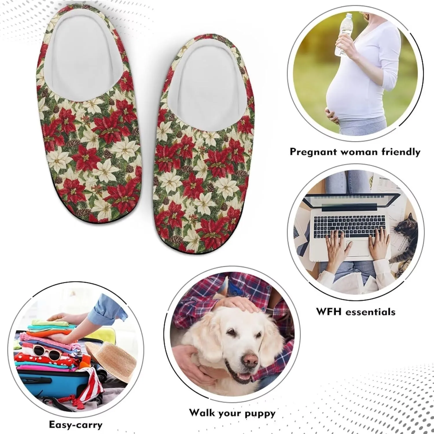 Holiday Christmas Slippers Indoor Bedroom Fluffy Warm Slippers Winter House Slippers for Women Men Soft House Shoes