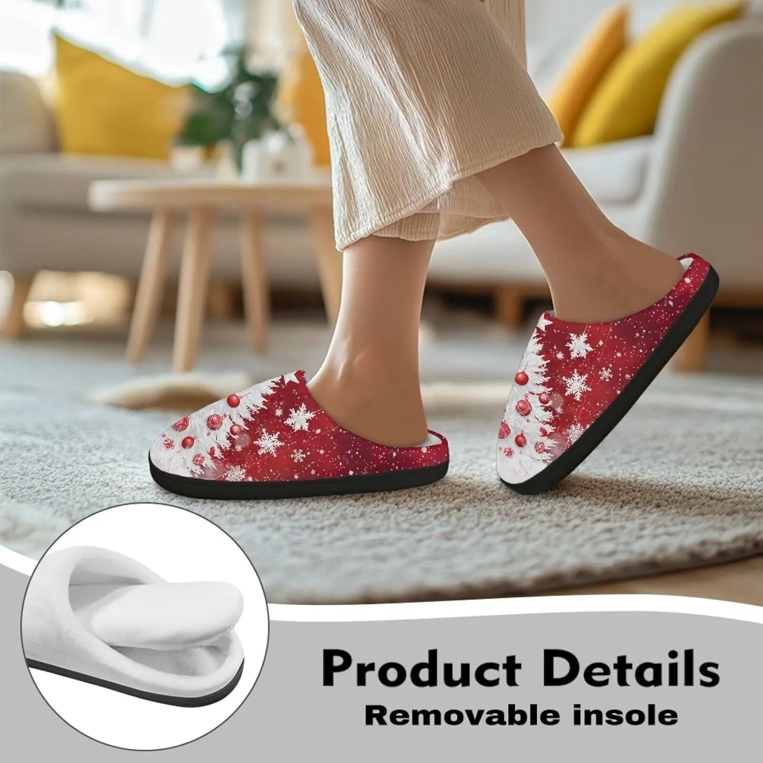 Holiday Christmas Slippers Indoor Bedroom Fluffy Warm Slippers Winter House Slippers for Women Men Soft House Shoes