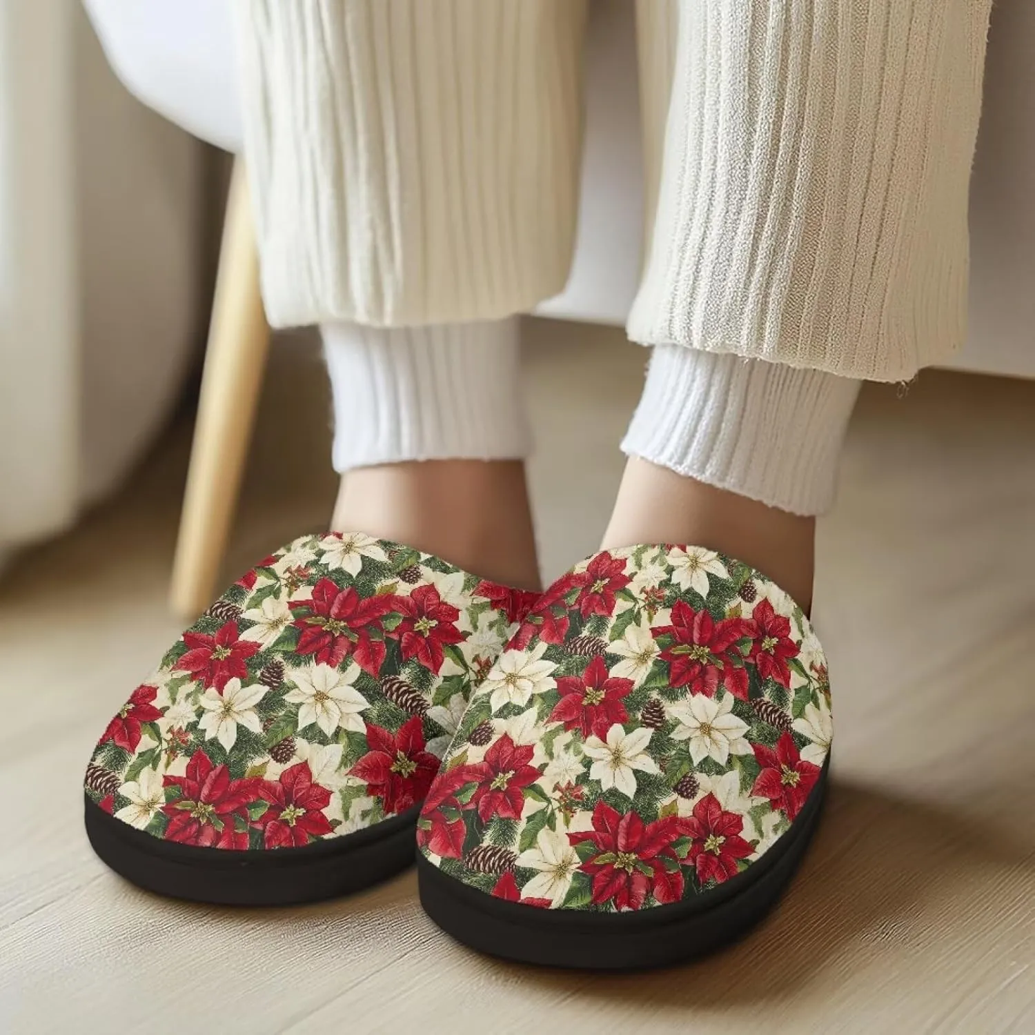 Holiday Christmas Slippers Indoor Bedroom Fluffy Warm Slippers Winter House Slippers for Women Men Soft House Shoes