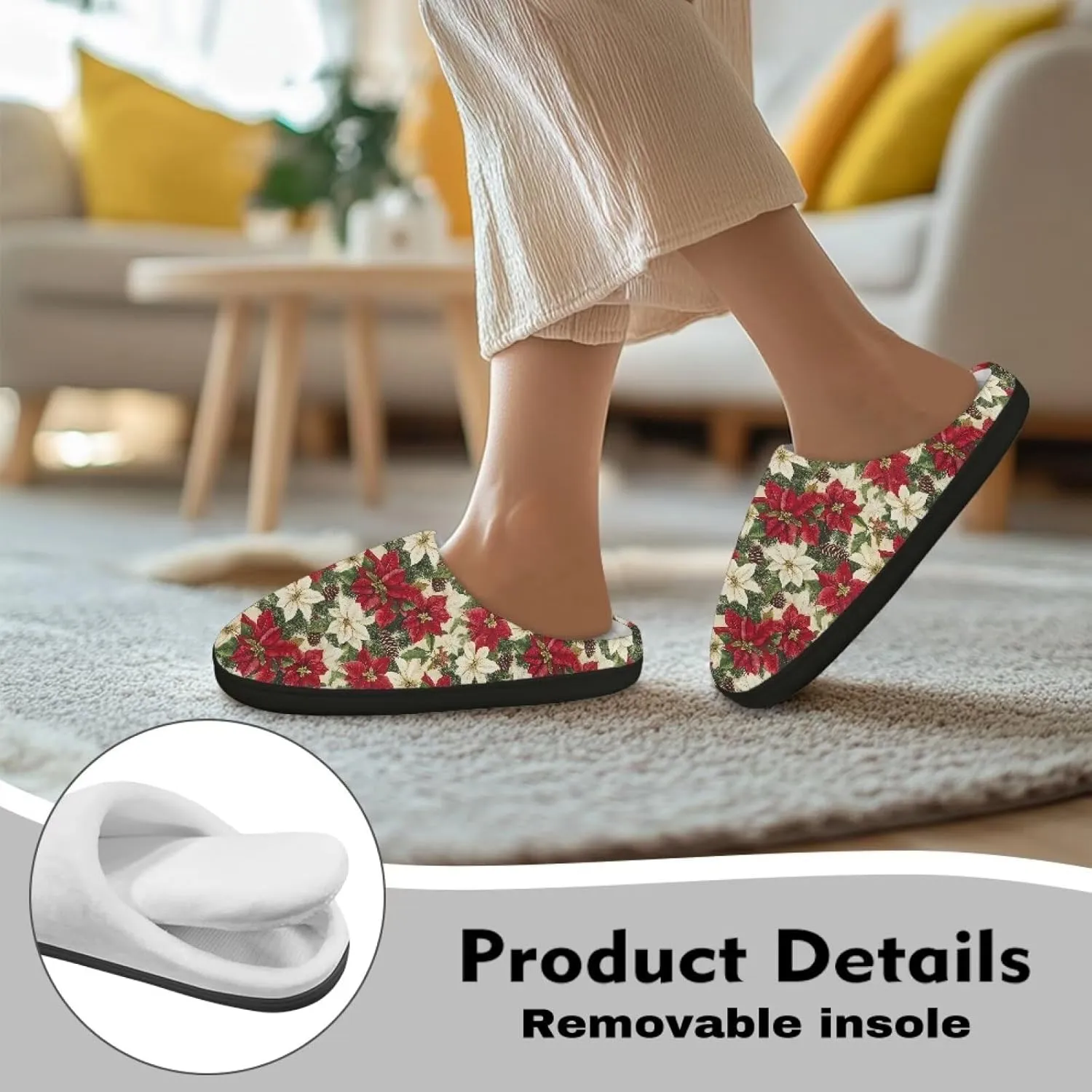 Holiday Christmas Slippers Indoor Bedroom Fluffy Warm Slippers Winter House Slippers for Women Men Soft House Shoes