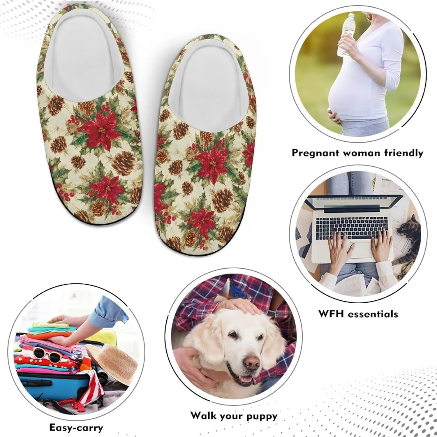 Holiday Christmas Slippers Indoor Bedroom Fluffy Warm Slippers Winter House Slippers for Women Men Soft House Shoes