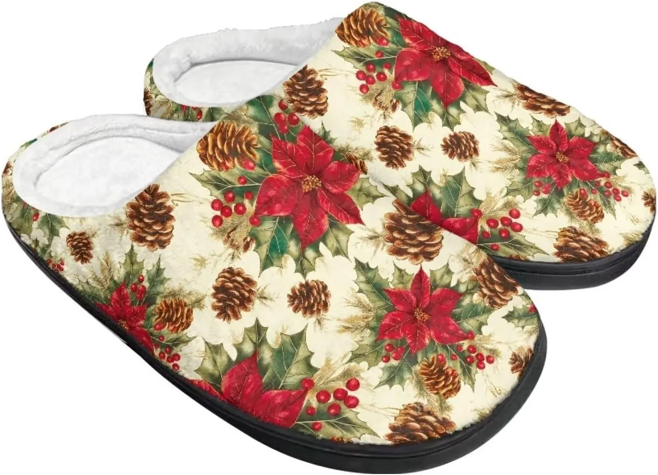 Holiday Christmas Slippers Indoor Bedroom Fluffy Warm Slippers Winter House Slippers for Women Men Soft House Shoes