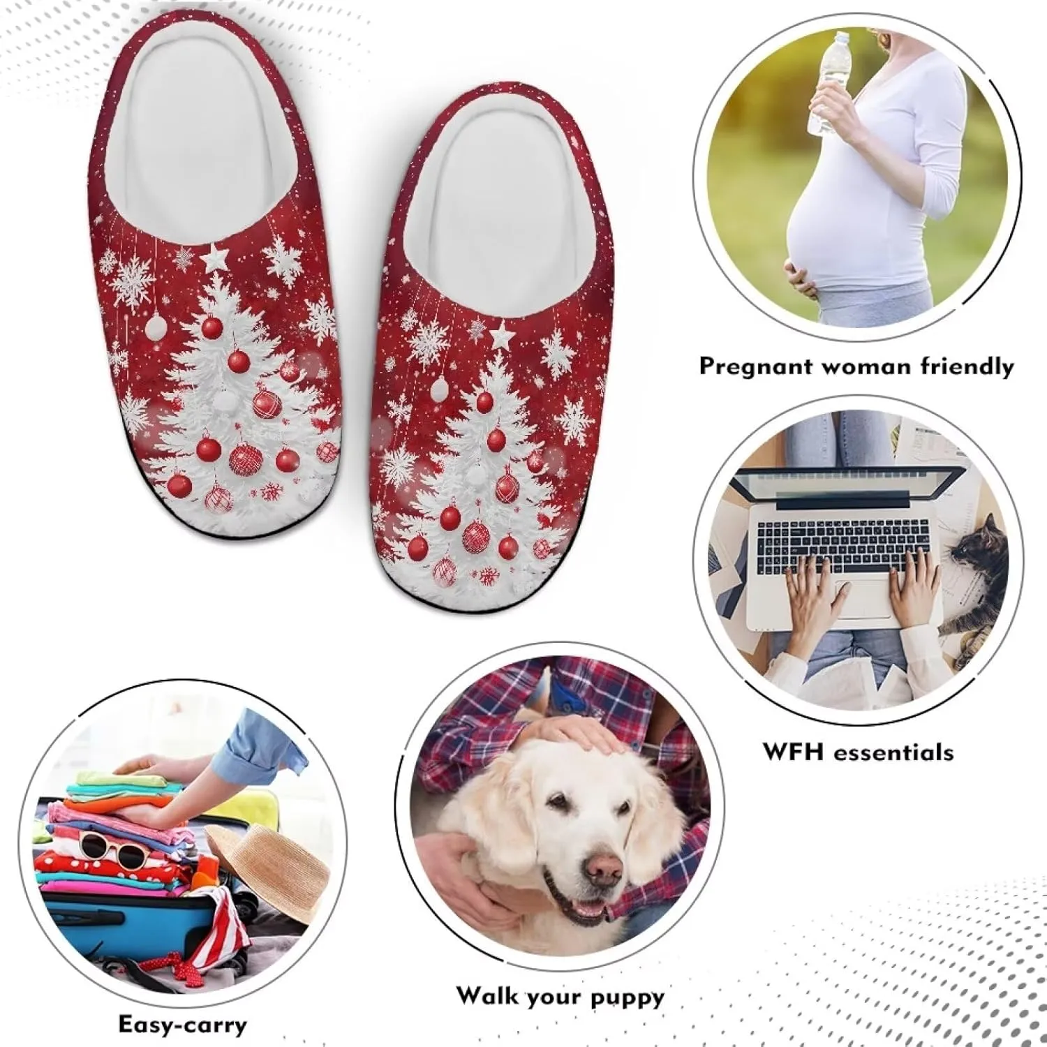 Holiday Christmas Slippers Indoor Bedroom Fluffy Warm Slippers Winter House Slippers for Women Men Soft House Shoes
