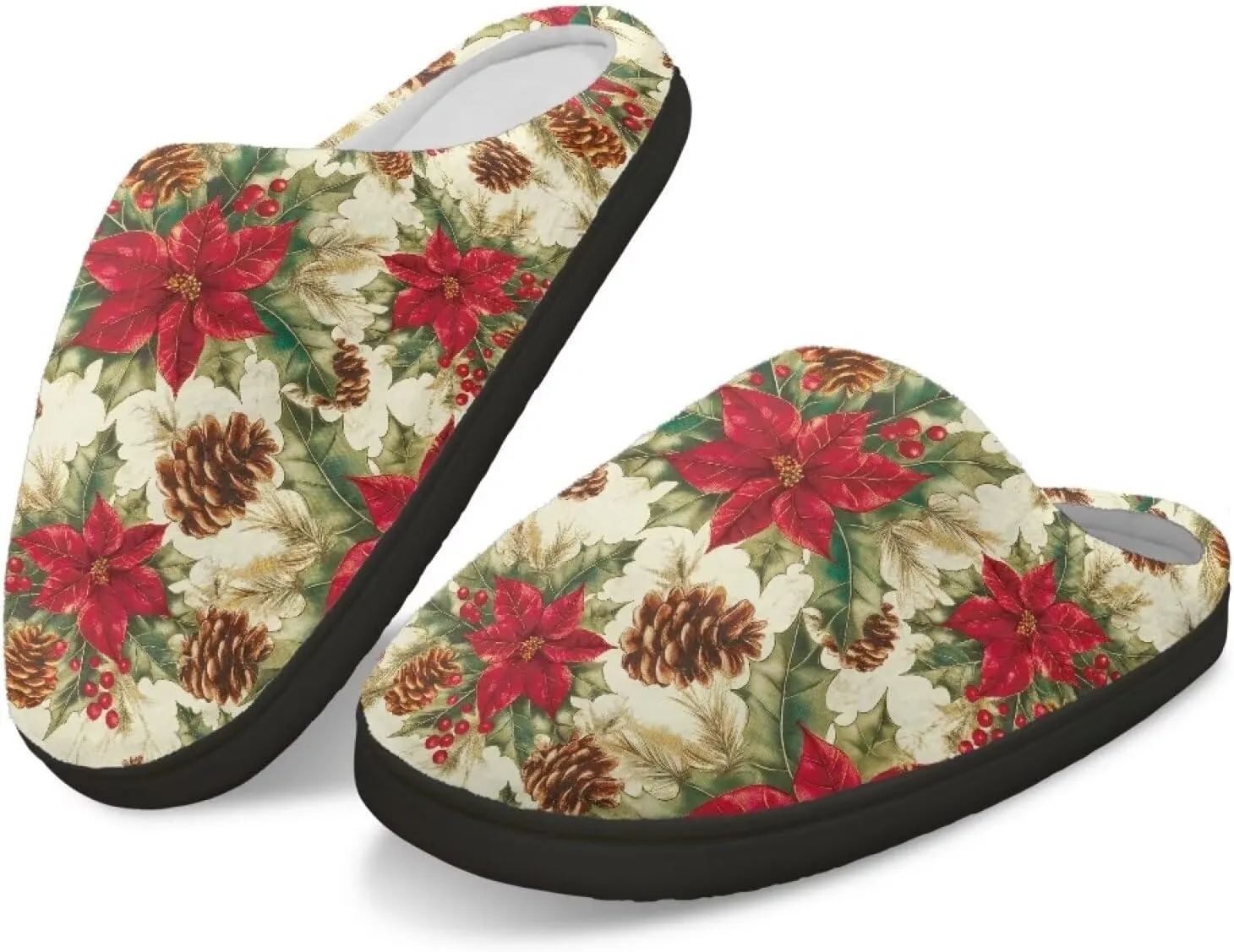 Holiday Christmas Slippers Indoor Bedroom Fluffy Warm Slippers Winter House Slippers for Women Men Soft House Shoes