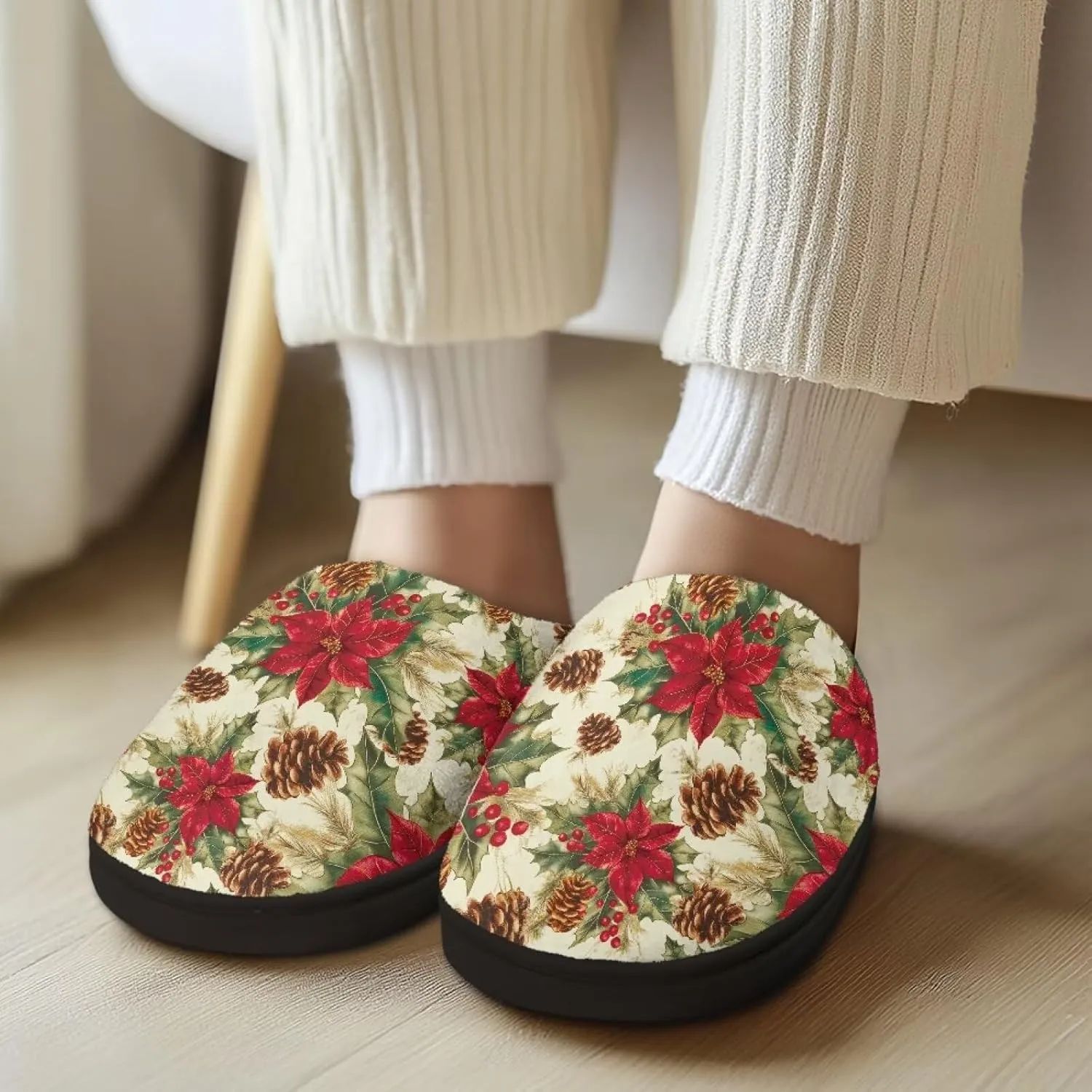 Holiday Christmas Slippers Indoor Bedroom Fluffy Warm Slippers Winter House Slippers for Women Men Soft House Shoes