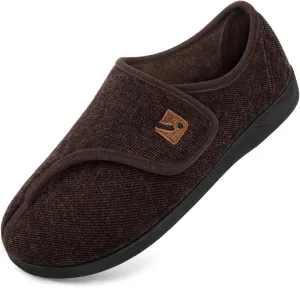 HomeTop Men's Adjustable Chenille Slippers Wide Soft Comfy Non-slip Indoor House Shoes