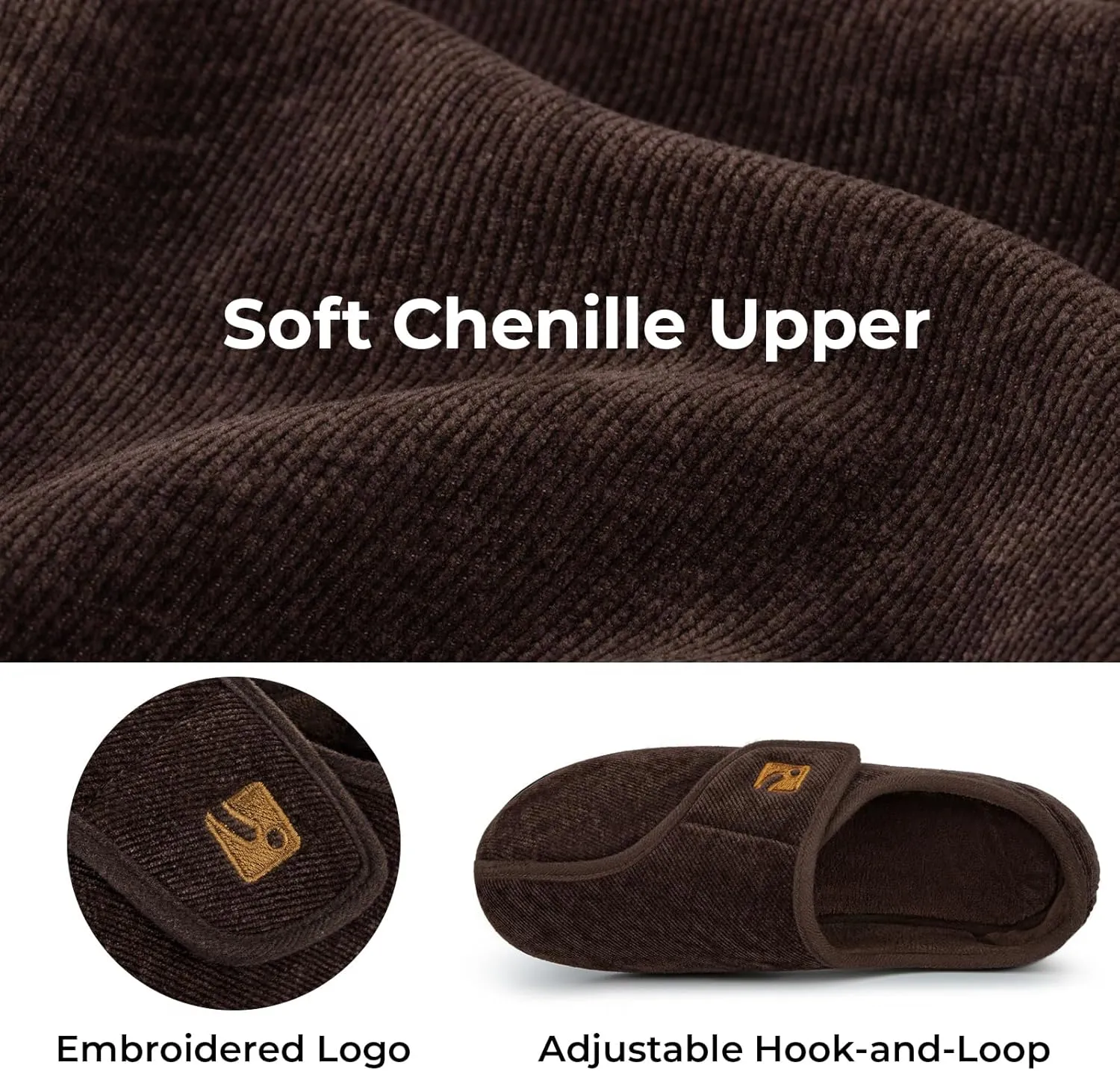 HomeTop Men's Adjustable Chenille Slippers Wide Soft Comfy Non-slip Indoor House Shoes