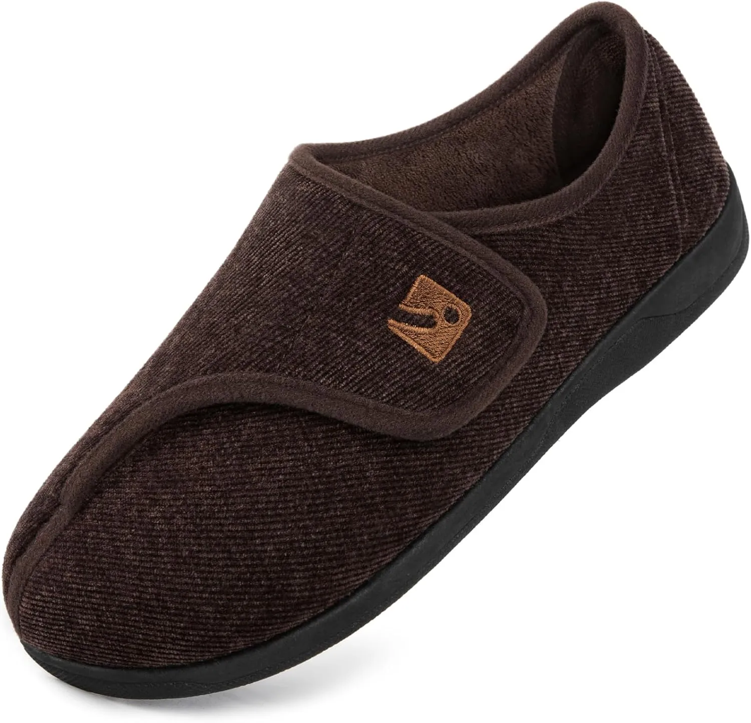 HomeTop Men's Adjustable Chenille Slippers Wide Soft Comfy Non-slip Indoor House Shoes