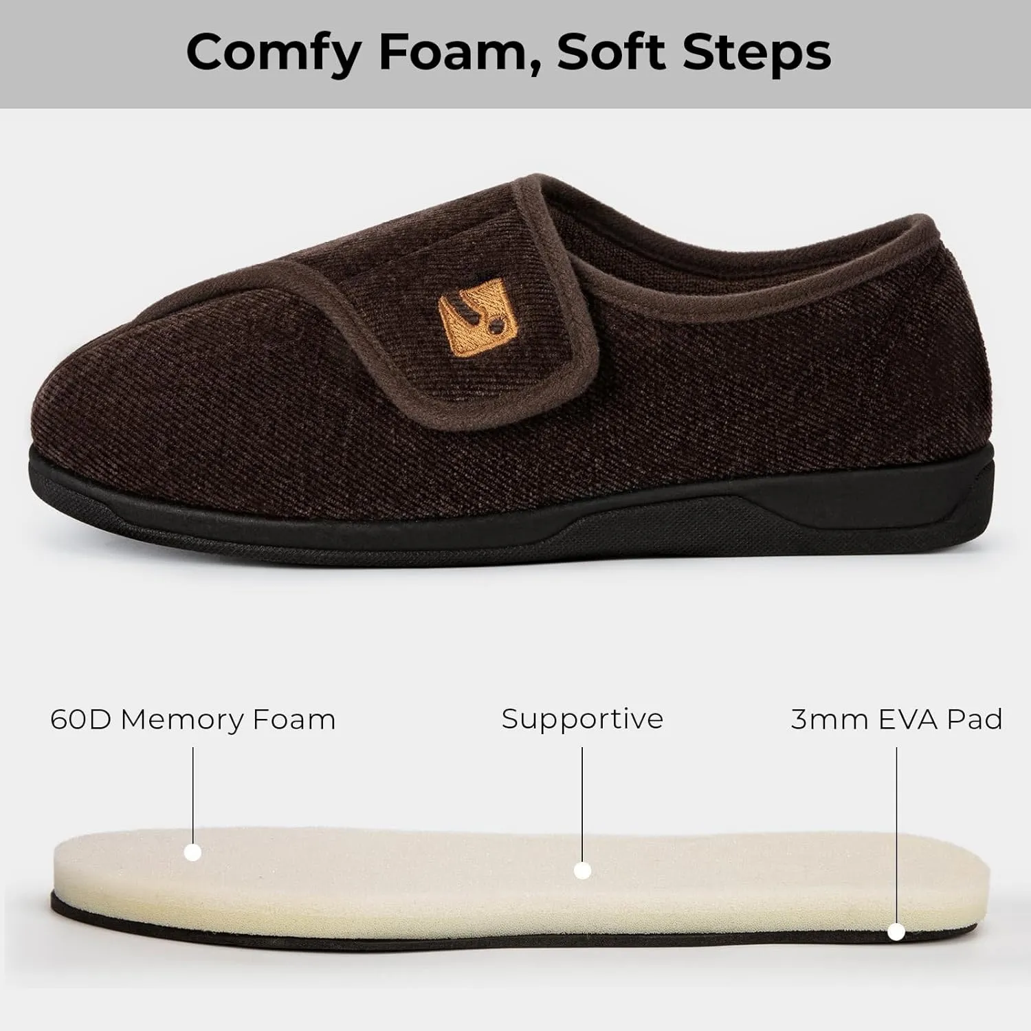 HomeTop Men's Adjustable Chenille Slippers Wide Soft Comfy Non-slip Indoor House Shoes