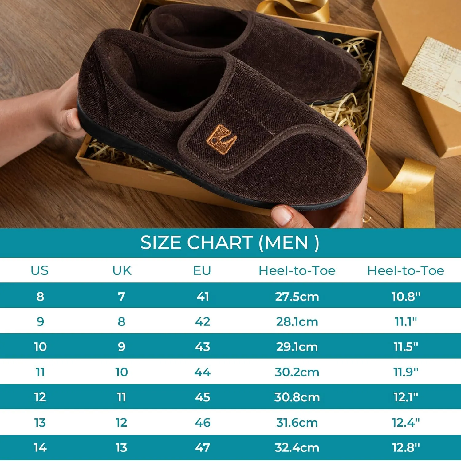 HomeTop Men's Adjustable Chenille Slippers Wide Soft Comfy Non-slip Indoor House Shoes