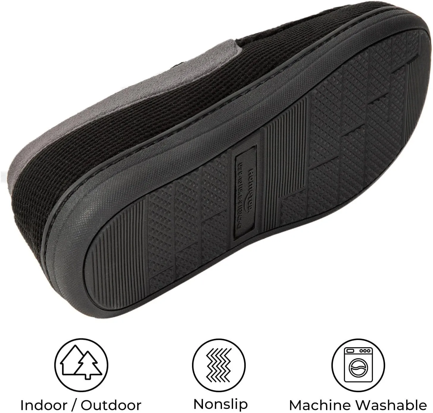 HomeTop Men's Comfort Memory Foam Moccasin Slippers, Breathable Cotton Knit Terry Cloth House Shoes for Indoor Outdoor