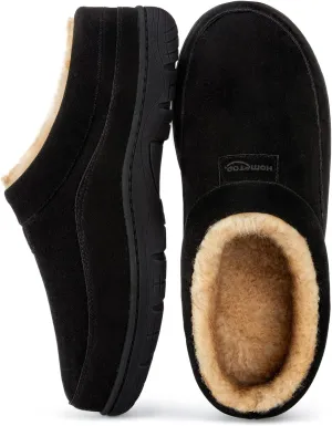 HomeTop Men's Moccasin Slippers Soft Warm Non-slip Memory Foam Indoor House Shoes with Fluffy Lining