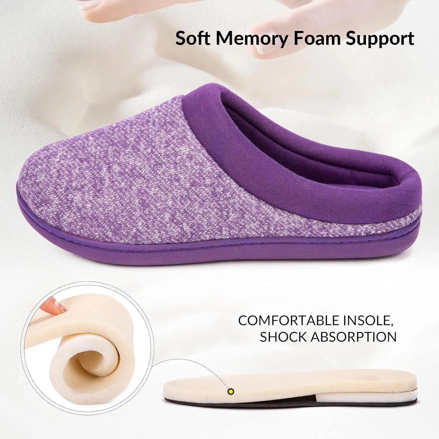 HomeTop Women's Knit Memory Foam Slippers Warm Soft House Shoes with Anti-slip Sole