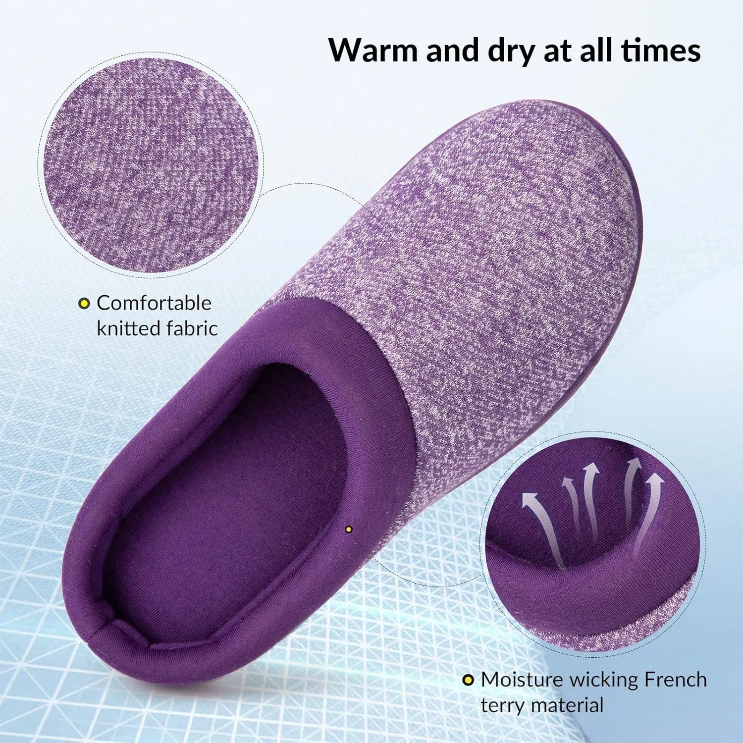 HomeTop Women's Knit Memory Foam Slippers Warm Soft House Shoes with Anti-slip Sole