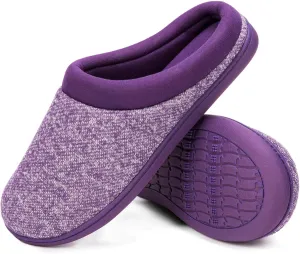 HomeTop Women's Knit Memory Foam Slippers Warm Soft House Shoes with Anti-slip Sole