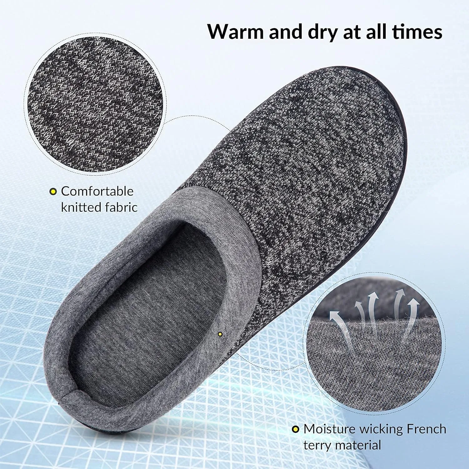 HomeTop Women's Knit Memory Foam Slippers Warm Soft House Shoes with Anti-slip Sole