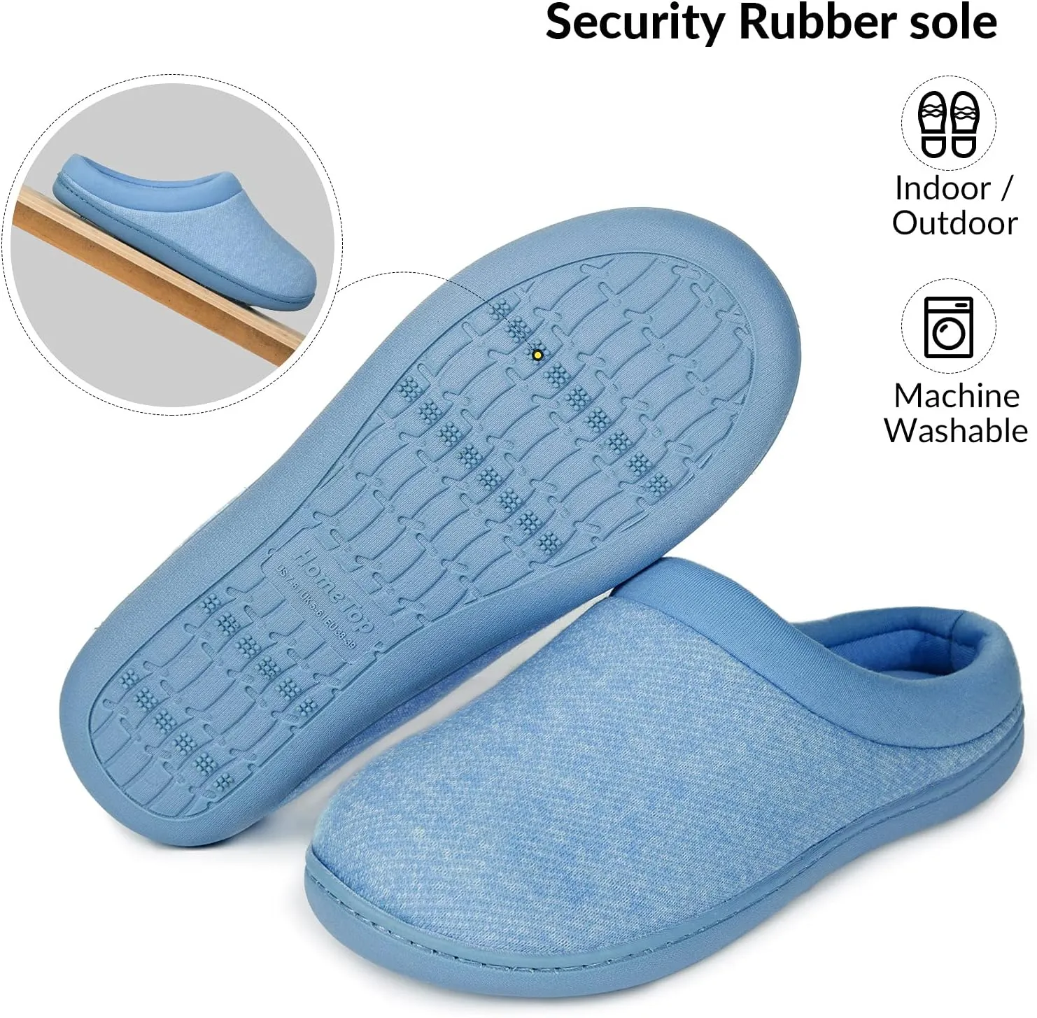 HomeTop Women's Knit Memory Foam Slippers Warm Soft House Shoes with Anti-slip Sole