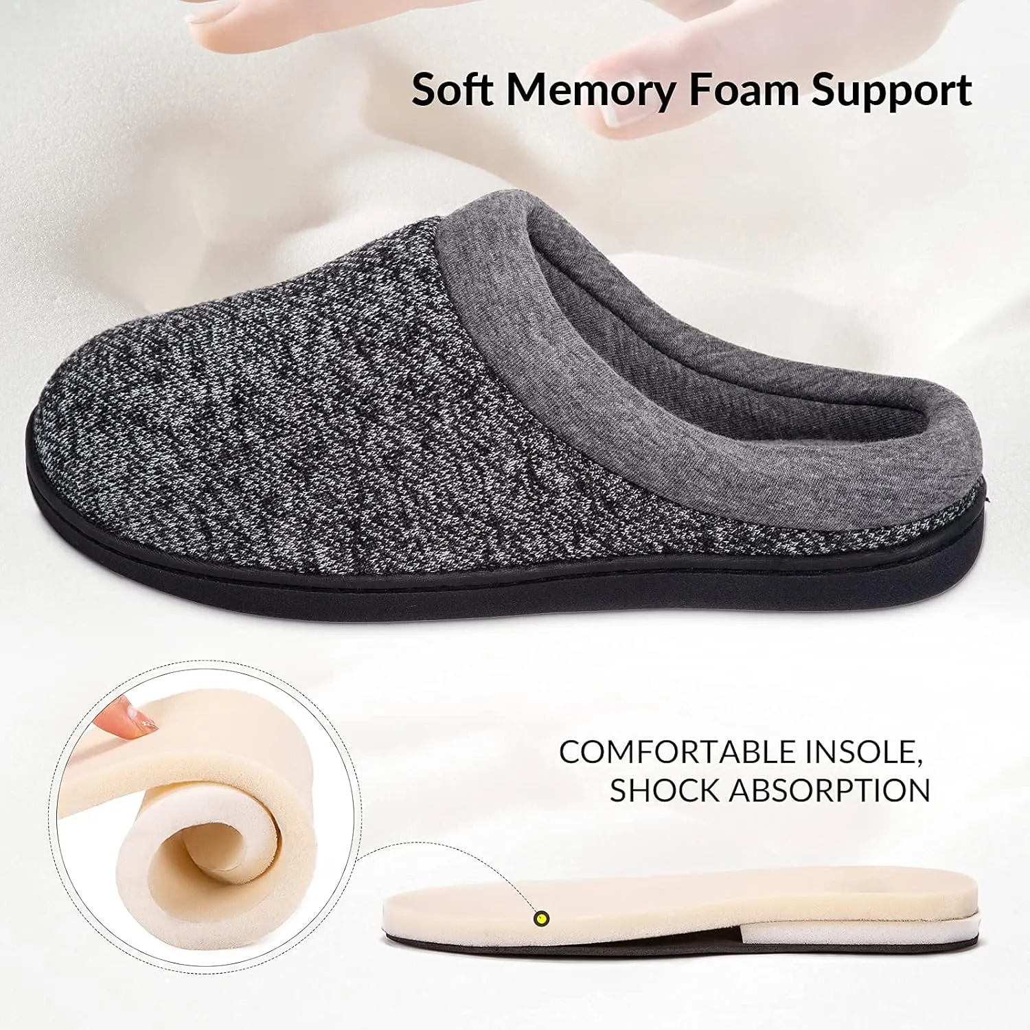 HomeTop Women's Knit Memory Foam Slippers Warm Soft House Shoes with Anti-slip Sole