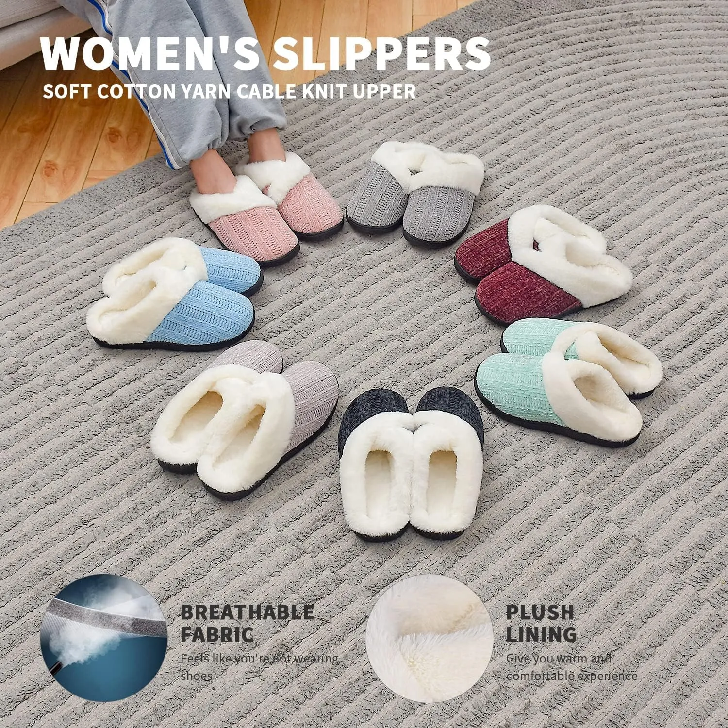 Homitem Fuzzy Slippers for Women Indoor and Outdoor Fluffy Bedroom House Shoes with Arch Support Memory Foam Winter Warm Ladeis Cute Comfy Cozy