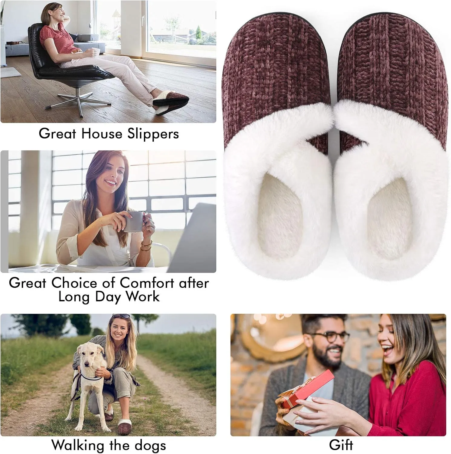 Homitem Fuzzy Slippers for Women Indoor and Outdoor Fluffy Bedroom House Shoes with Arch Support Memory Foam Winter Warm Ladeis Cute Comfy Cozy