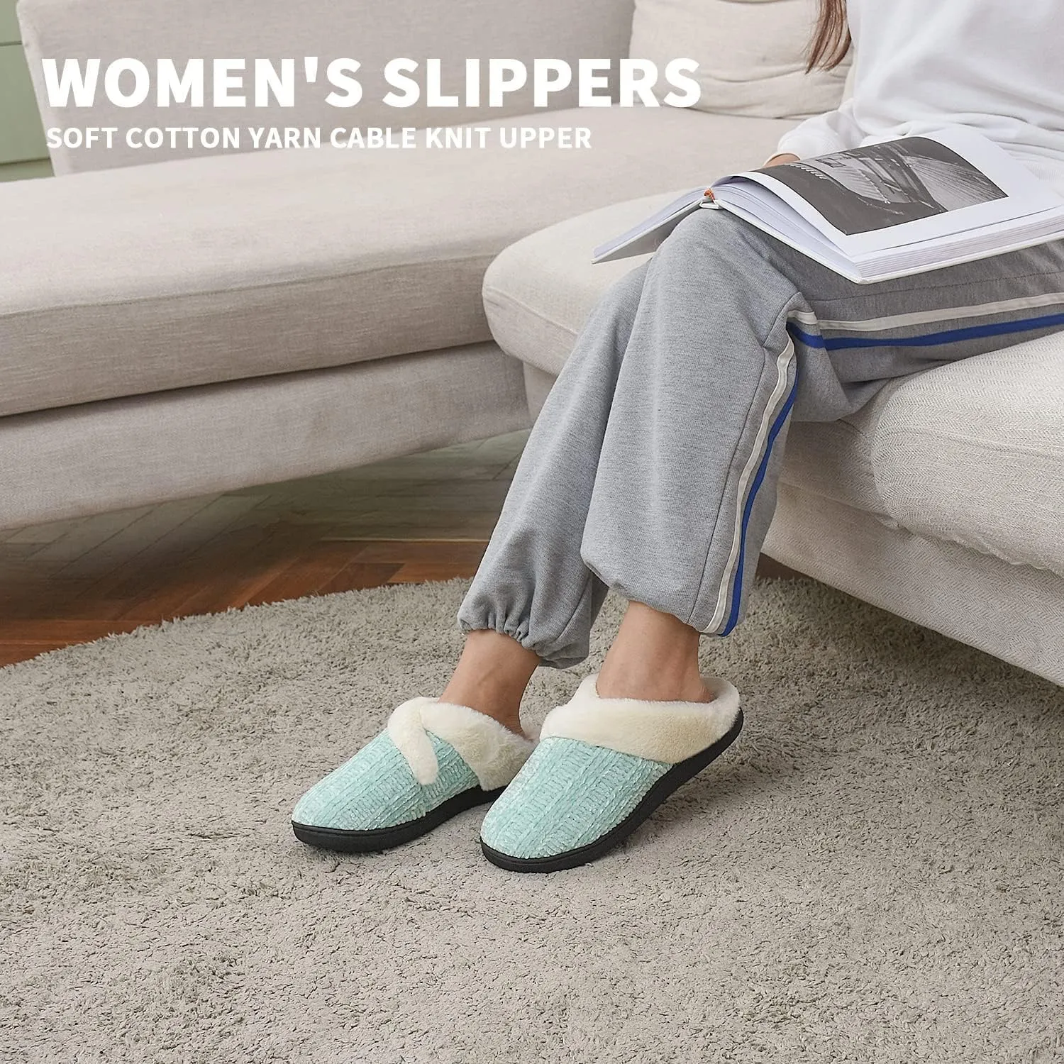 Homitem Fuzzy Slippers for Women Indoor and Outdoor Fluffy Bedroom House Shoes with Arch Support Memory Foam Winter Warm Ladeis Cute Comfy Cozy