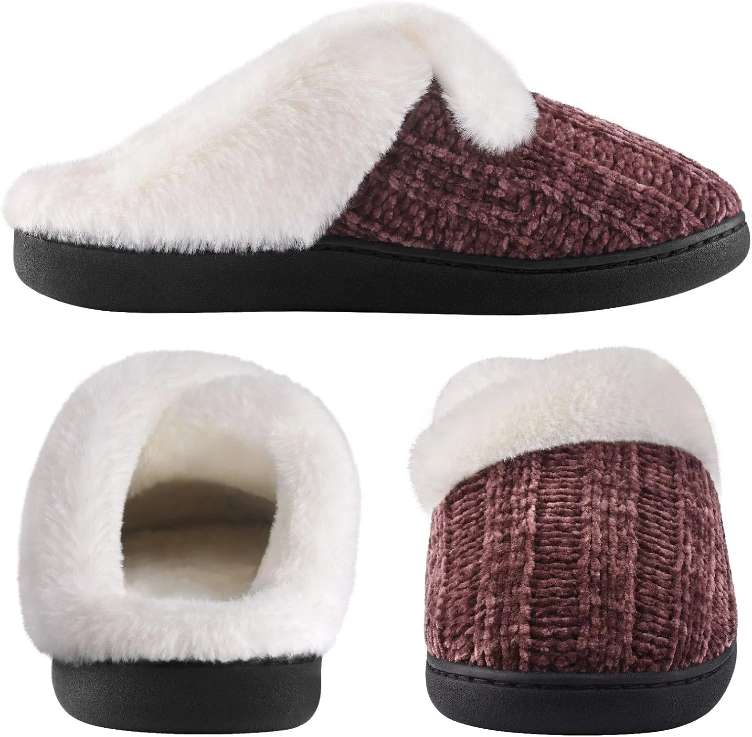 Homitem Fuzzy Slippers for Women Indoor and Outdoor Fluffy Bedroom House Shoes with Arch Support Memory Foam Winter Warm Ladeis Cute Comfy Cozy