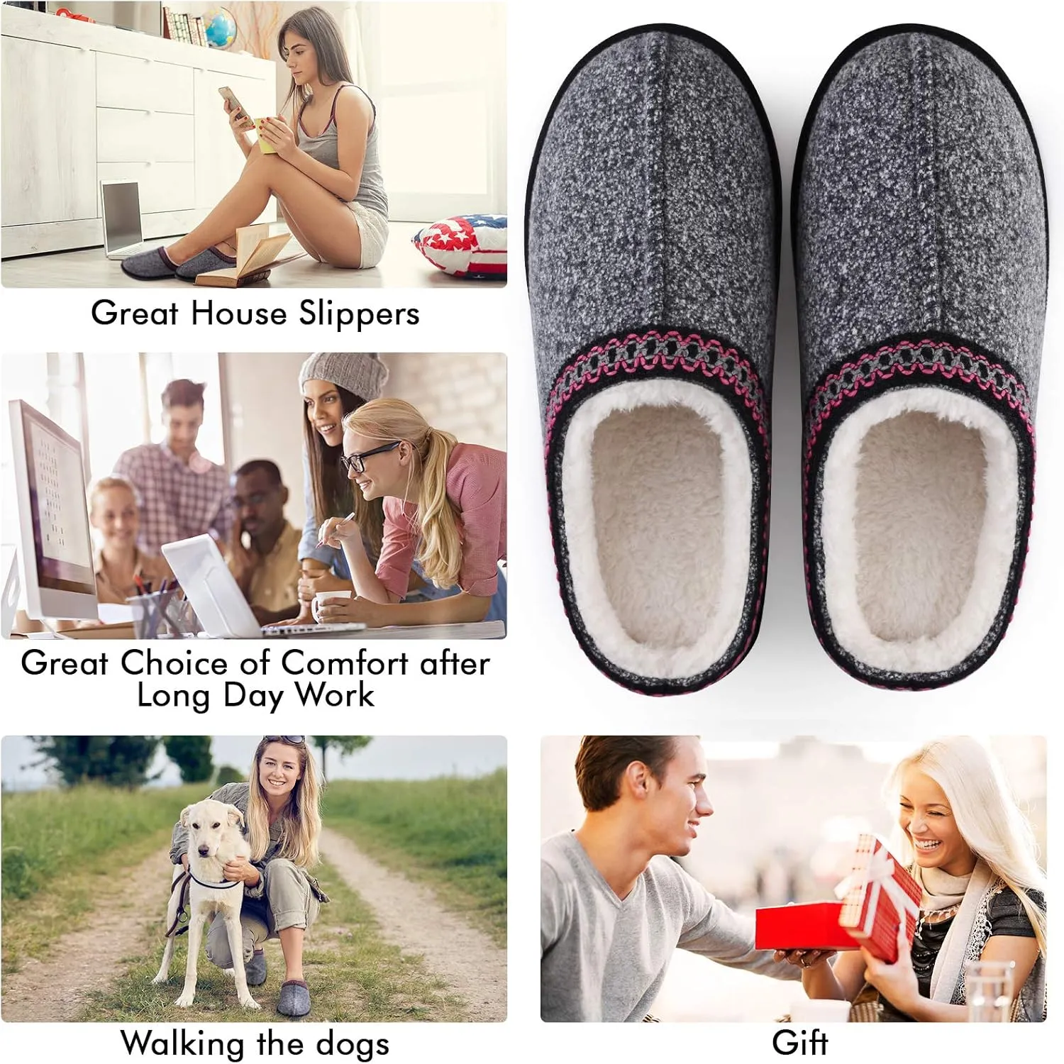 Homitem House Bedroom Slippers for Women Platform Shoes Indoor and Outdoor with Fuzzy Lining Hard Sole Memory Foam Slip on