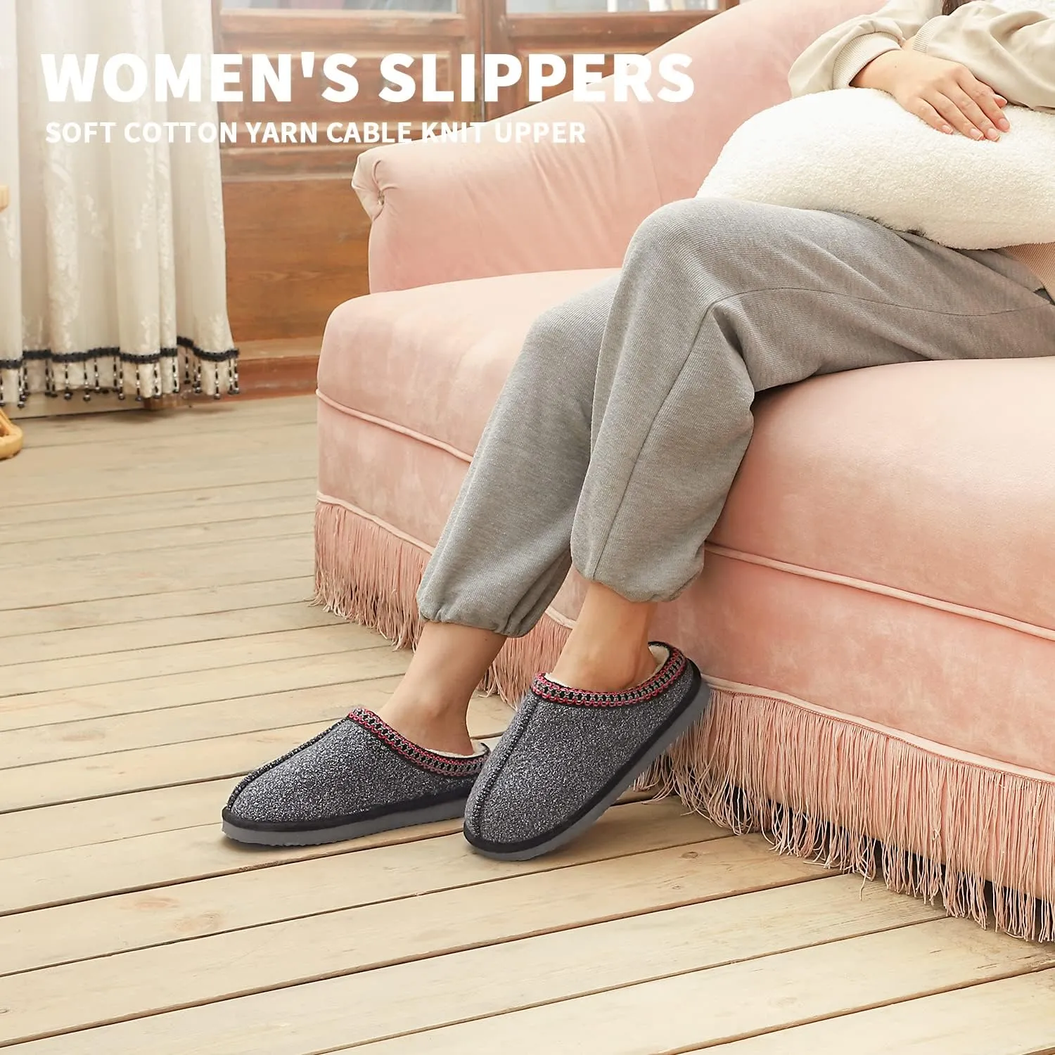 Homitem House Bedroom Slippers for Women Platform Shoes Indoor and Outdoor with Fuzzy Lining Hard Sole Memory Foam Slip on