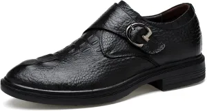 HOOENG Dress Formal Shoes for Men Slip on Crocodile Embossed Monk Strap Leather Slip Resistant Low Top Anti-Slip Non Slip Outdoor (Color : Black, Size : 10.5)