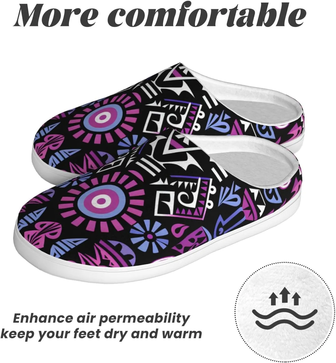 House Slippers for Woman Men Purple Ethnic Pattern Comfy Flannel Women's Slippers Non Slip Home Slippers Shoes