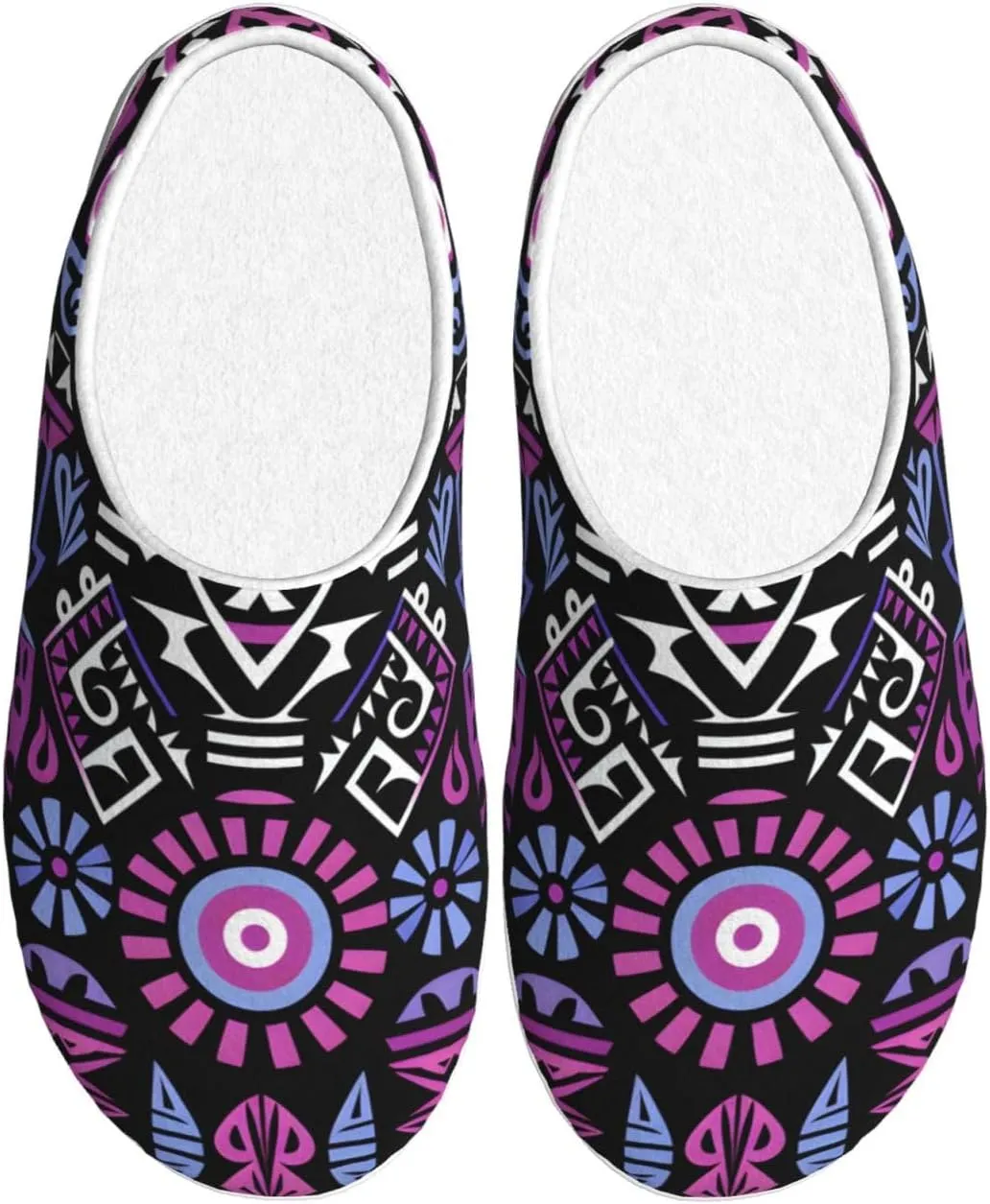House Slippers for Woman Men Purple Ethnic Pattern Comfy Flannel Women's Slippers Non Slip Home Slippers Shoes