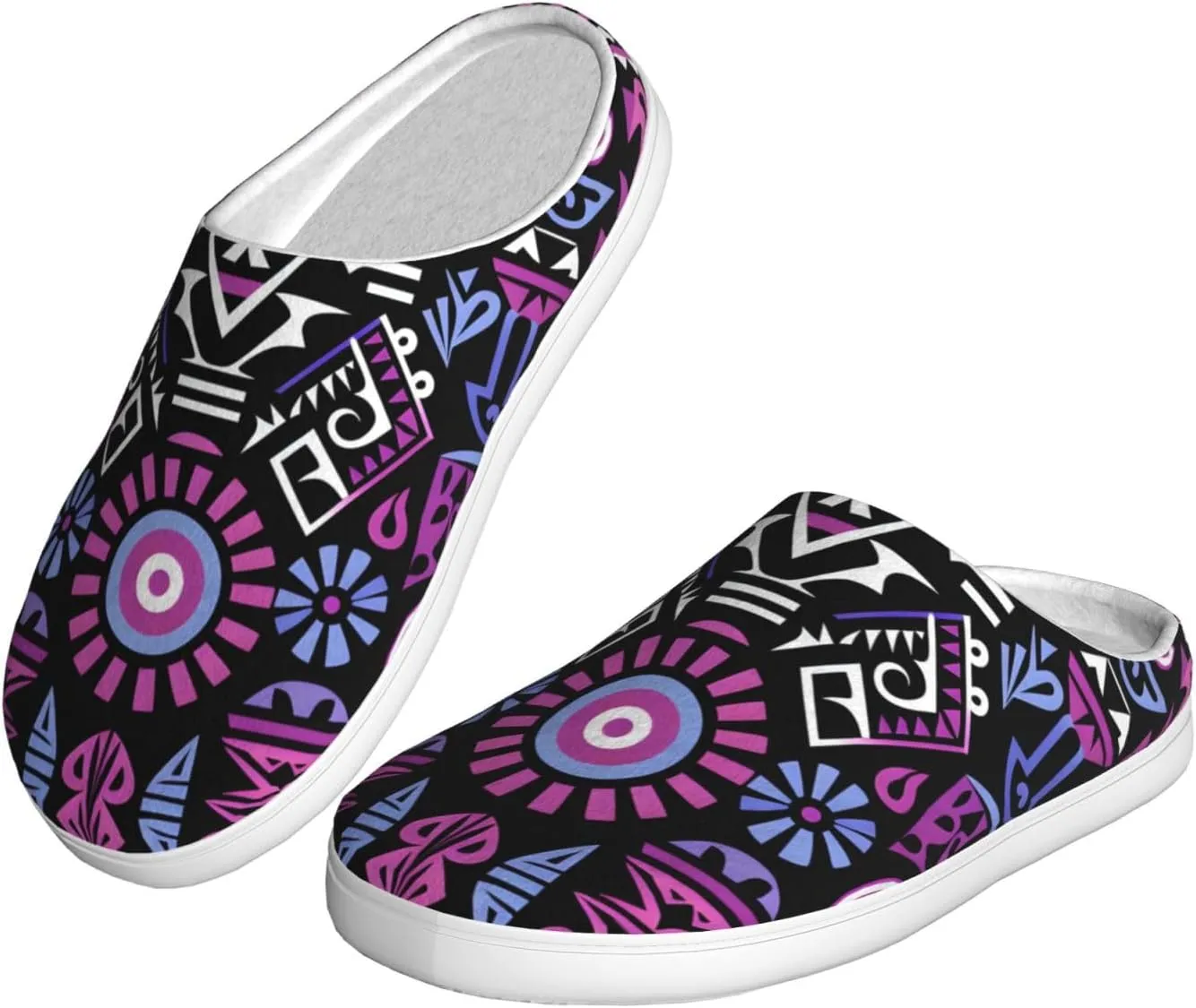 House Slippers for Woman Men Purple Ethnic Pattern Comfy Flannel Women's Slippers Non Slip Home Slippers Shoes