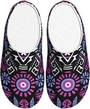 House Slippers for Woman Men Purple Ethnic Pattern Comfy Flannel Women's Slippers Non Slip Home Slippers Shoes