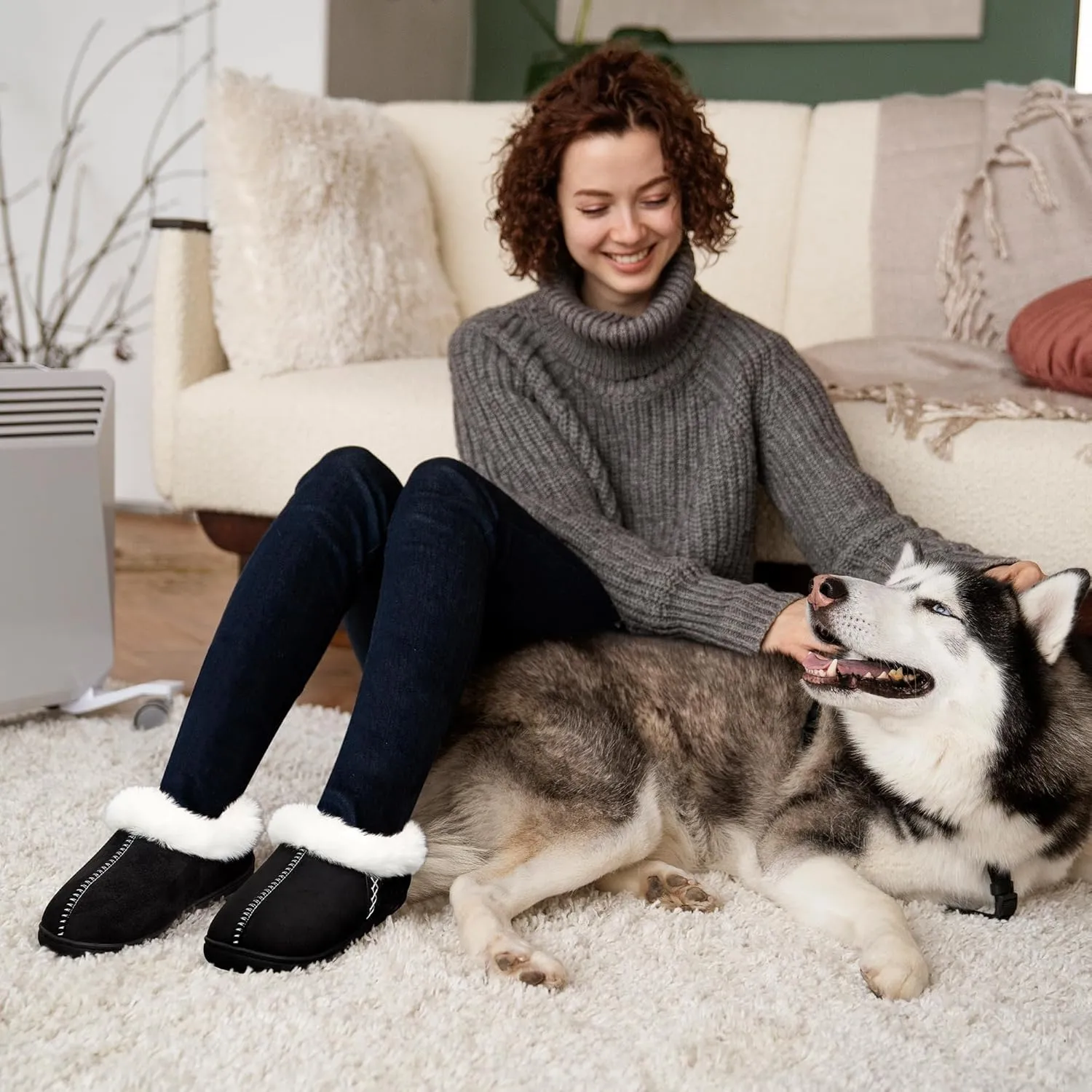 House Slippers for Woman Men, womens slippers on Fuzzy House Shoes Memory Foam with Fuzzy Faux Fur Comfortable Non-Slip Warm Shoes Indoor outdoor Size