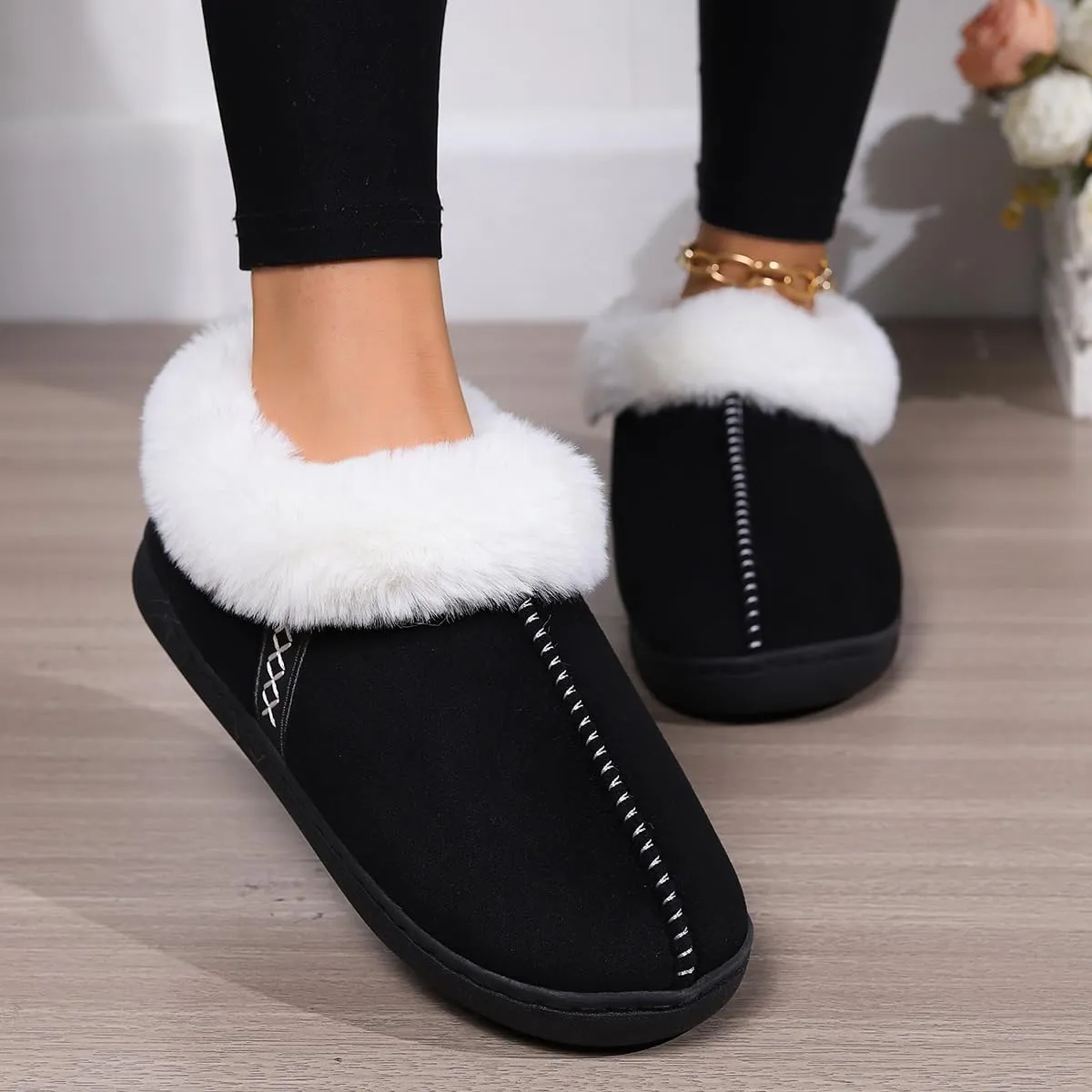 House Slippers for Woman Men, womens slippers on Fuzzy House Shoes Memory Foam with Fuzzy Faux Fur Comfortable Non-Slip Warm Shoes Indoor outdoor Size