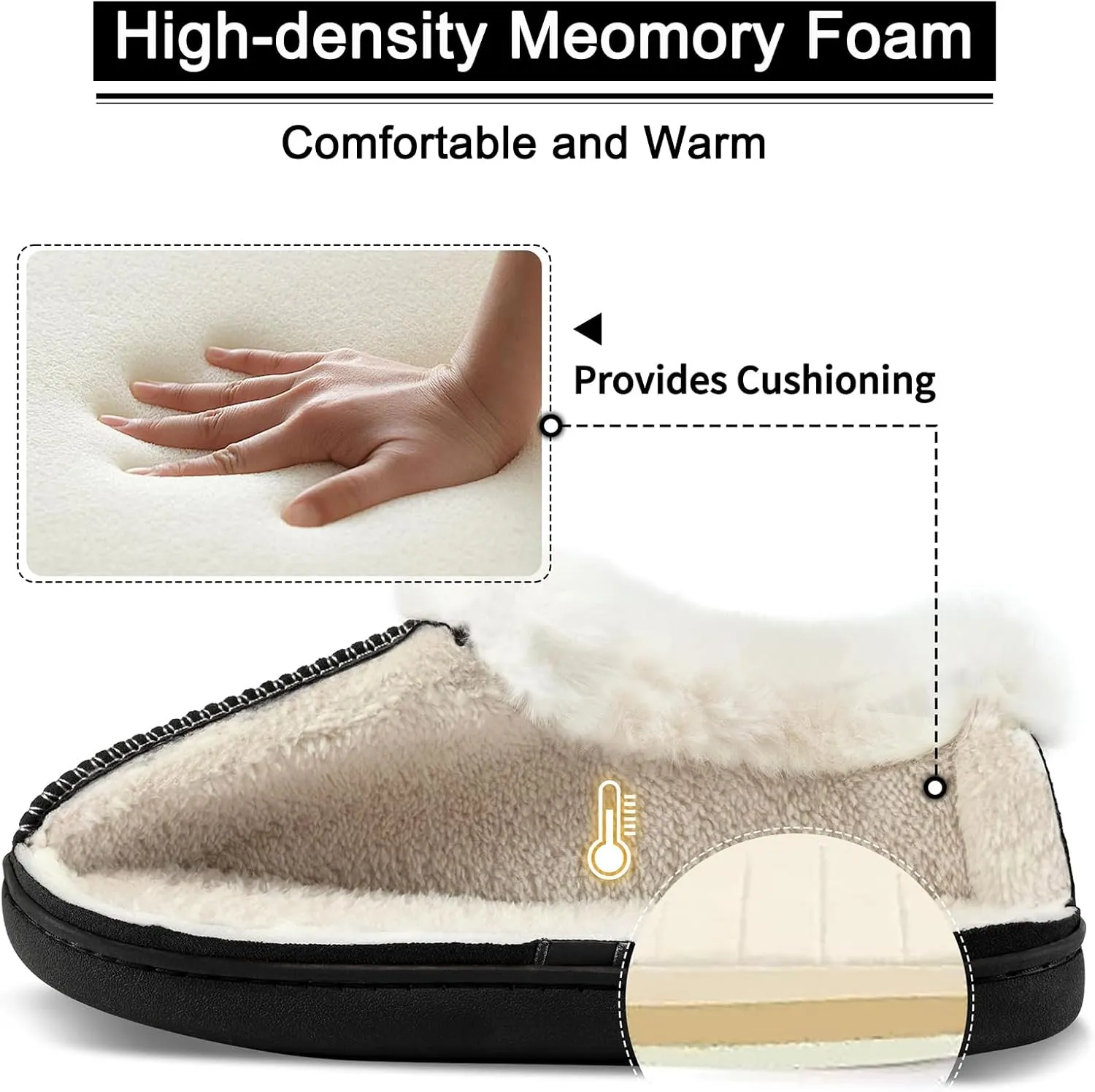 House Slippers for Woman Men, womens slippers on Fuzzy House Shoes Memory Foam with Fuzzy Faux Fur Comfortable Non-Slip Warm Shoes Indoor outdoor Size