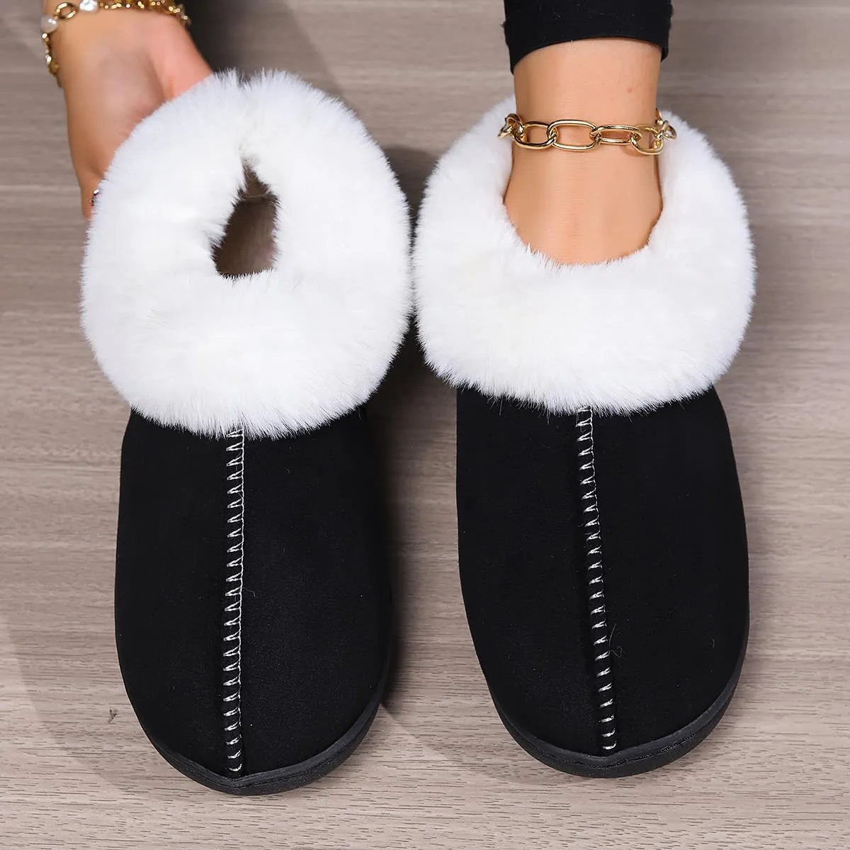 House Slippers for Woman Men, womens slippers on Fuzzy House Shoes Memory Foam with Fuzzy Faux Fur Comfortable Non-Slip Warm Shoes Indoor outdoor Size