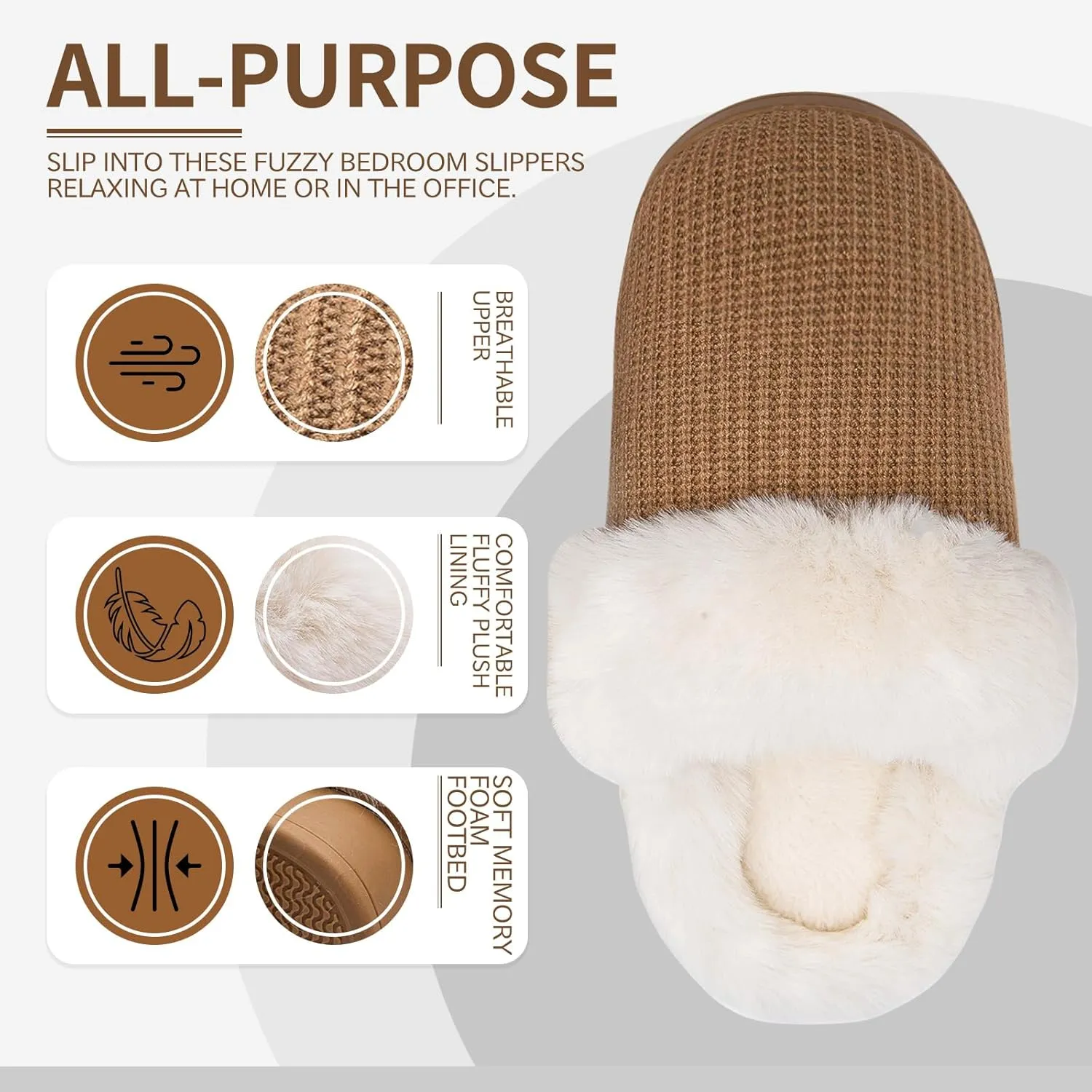 House Slippers for Womens Cozy Memory Foam Anti-Slip Warm Plush Cotton Scuff Slippers Bedroom Shoes Indoor & Outdoor