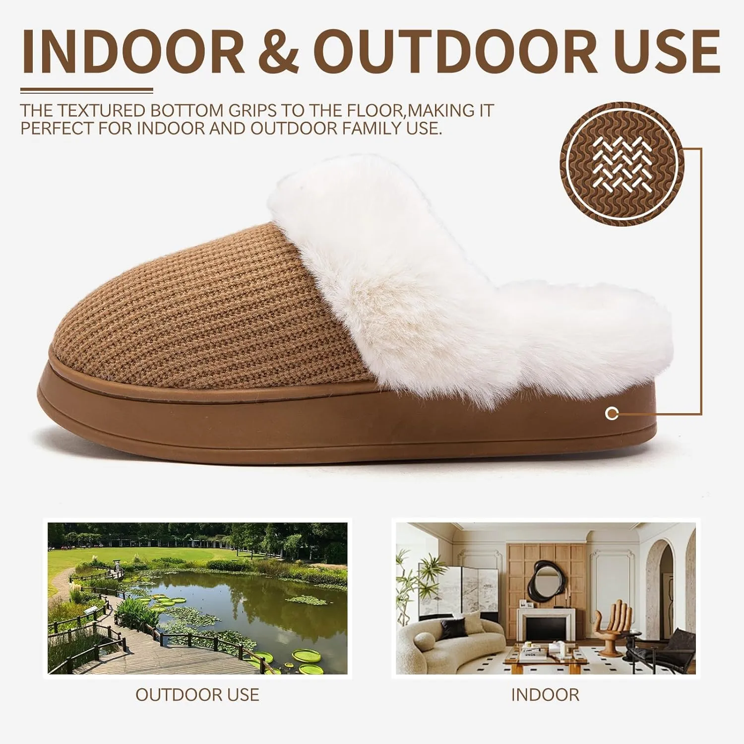 House Slippers for Womens Cozy Memory Foam Anti-Slip Warm Plush Cotton Scuff Slippers Bedroom Shoes Indoor & Outdoor