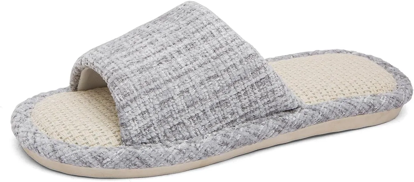 House Slippers Indoor Cotton Flax Slippers, Women's and Men's Casual Soft Non-slip Open Toed Mute Slippers